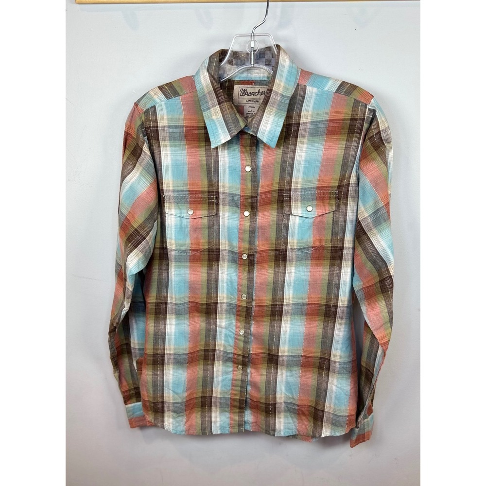 Wrangler Western Plaid Pearl Snap Long Sleeve Shirt Women's Medium‎ Metallic